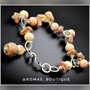 Sterling silver 925 Amber and Stone unique bracelet